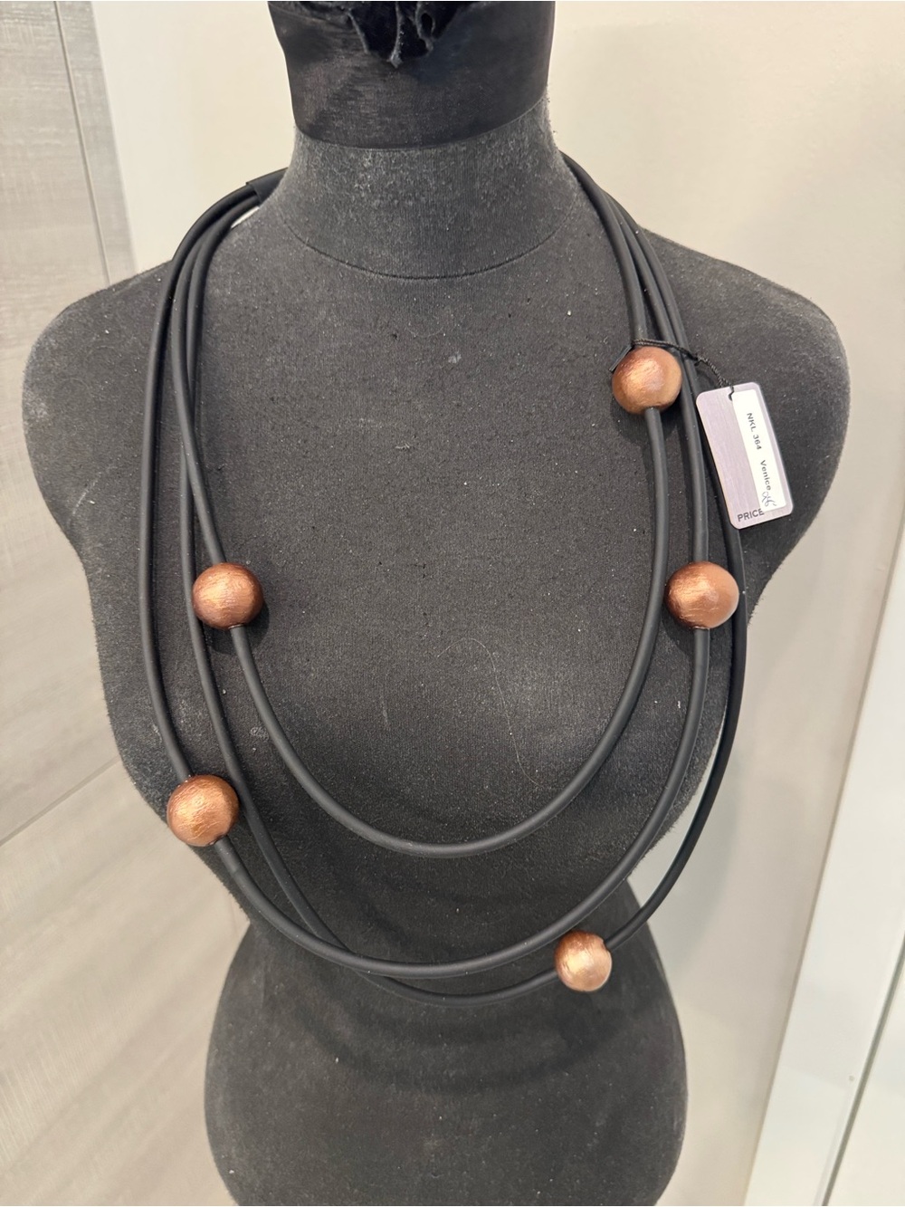 OC Salinas.Ca. Multi-Strand Black Necklace with Copper Bead Accents